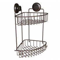 Suction Cup Corner Shower Caddy 2 Tier with Hooks HA-73132BR (BRONZE)
